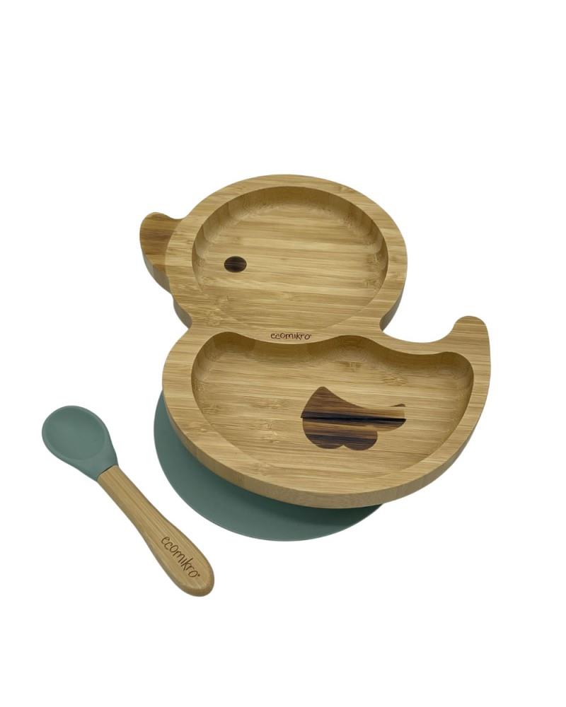 ECOMKRO PIATTO PAPERA IN BAMBU' CON CUCCHIAIO VERDE