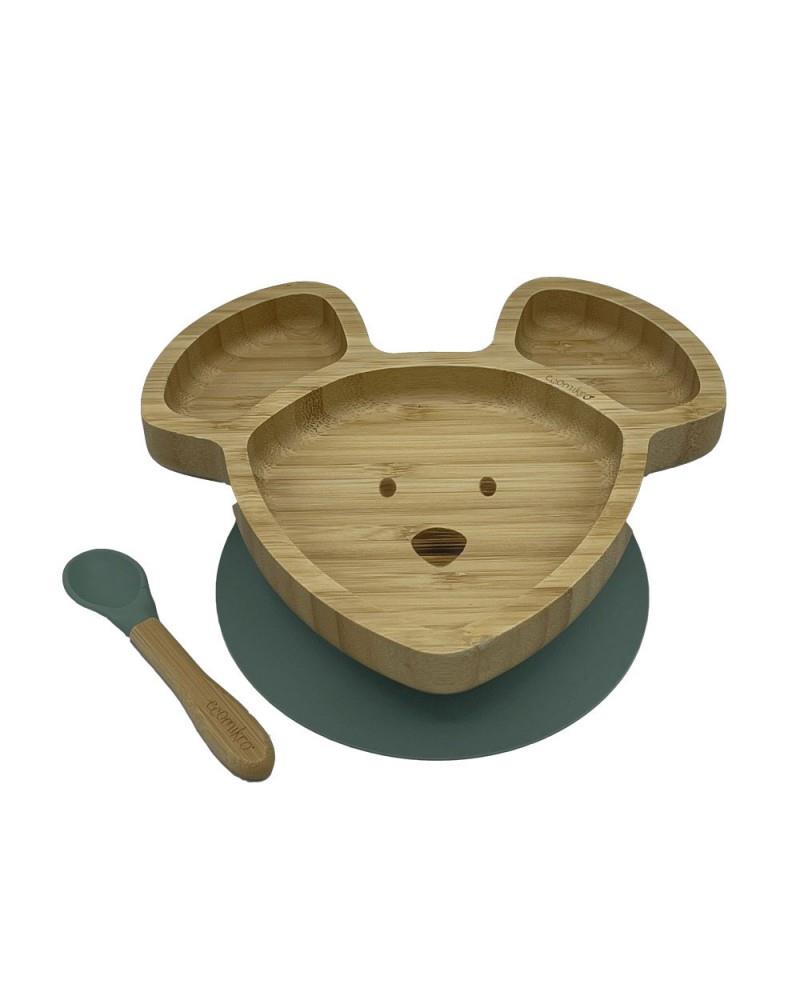 ECOMIKRO PIATTO IL TOPO IN BAMBU' CON CUCCHIALO VERDE