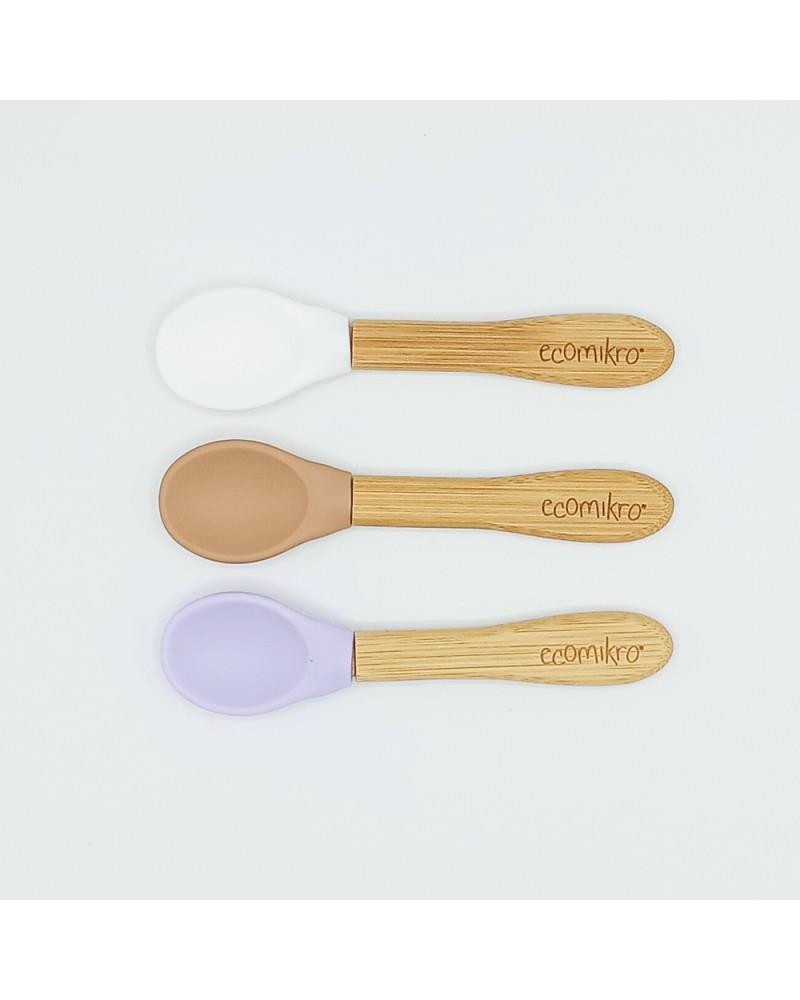 ECOMIKRO SET CUCCHIAI IN BAMBU' BIANCO-LILLA-NOCCIOLA