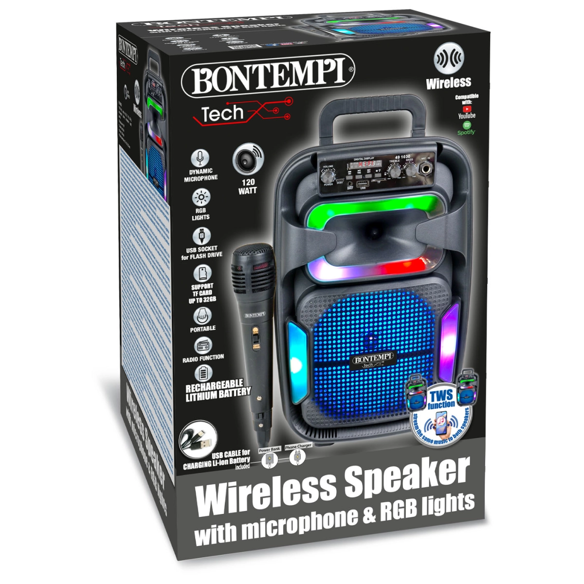 BONTEMPI CASSA ACUSTICA WIRELESS CON MICROFONO RGB EQUAL. E TWS 49 1030