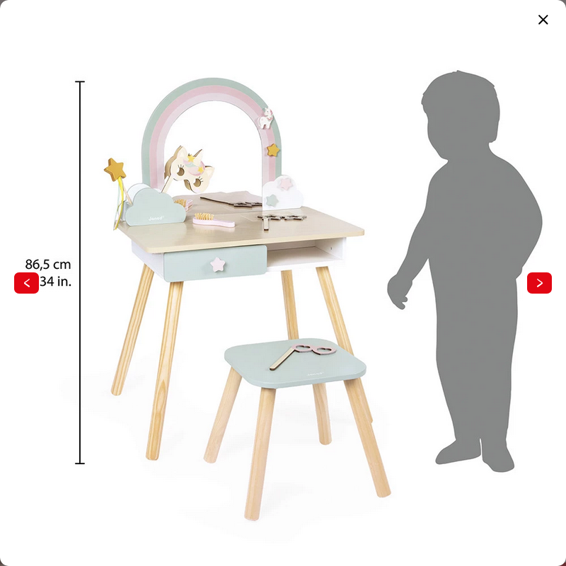 JANOD TAVOLA DA TOELETTA E ACCESSORI IN LEGNO CON UNICORNO J06464 JANOD TAVOLA DA TOELETTA E ACCESSORI IN LEGNO CON UNICORNO J06464