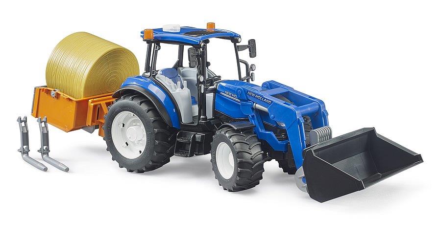 BRUDER TRATTORE NEW HOLLAND T5.120 CON CAR/FRONTALE - CASSONE - FORCHE E BALLE 02187 BRUDER TRATTORE NEW HOLLAND T5.120 CON CAR/FRONTALE - CASSONE - FORCHE E BALLE 02187