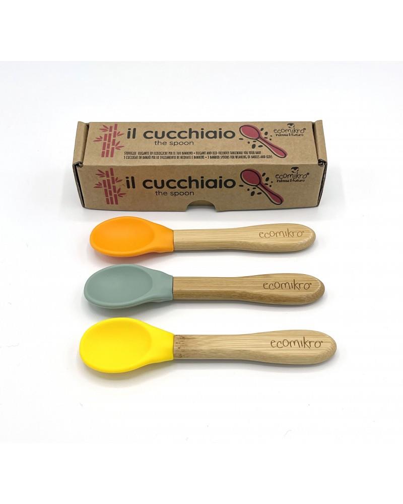 ECOMIKRO SET CUCCHIAI IN BAMBU' ARANCIO-VERDE-GIALLO