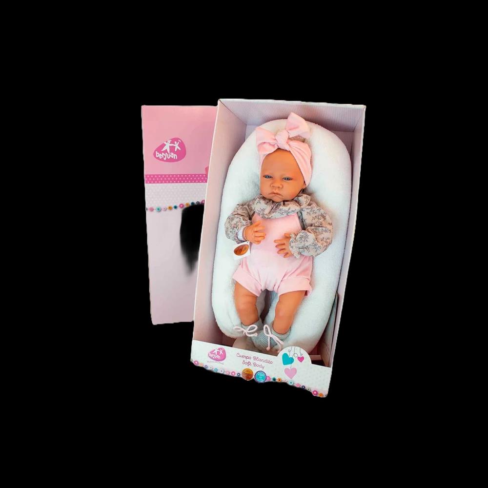 BERUJAN BAMBOLA REBORN IN COMPLETO FIOCCO ROSA E CUSCINO CM 50 0061