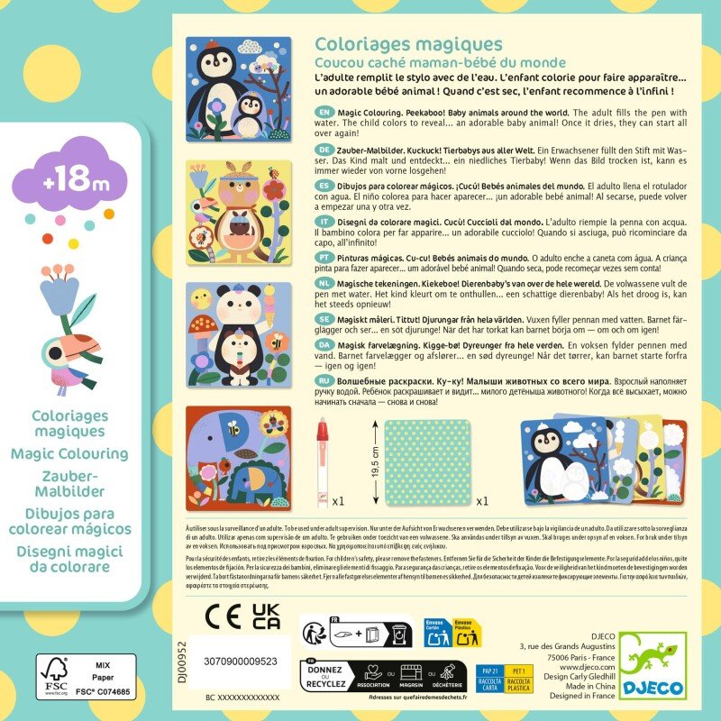 DJECO MAGIC COLORING. PEEKABOO! BABY ANIMALS AROUND THE WORLD DJ00952