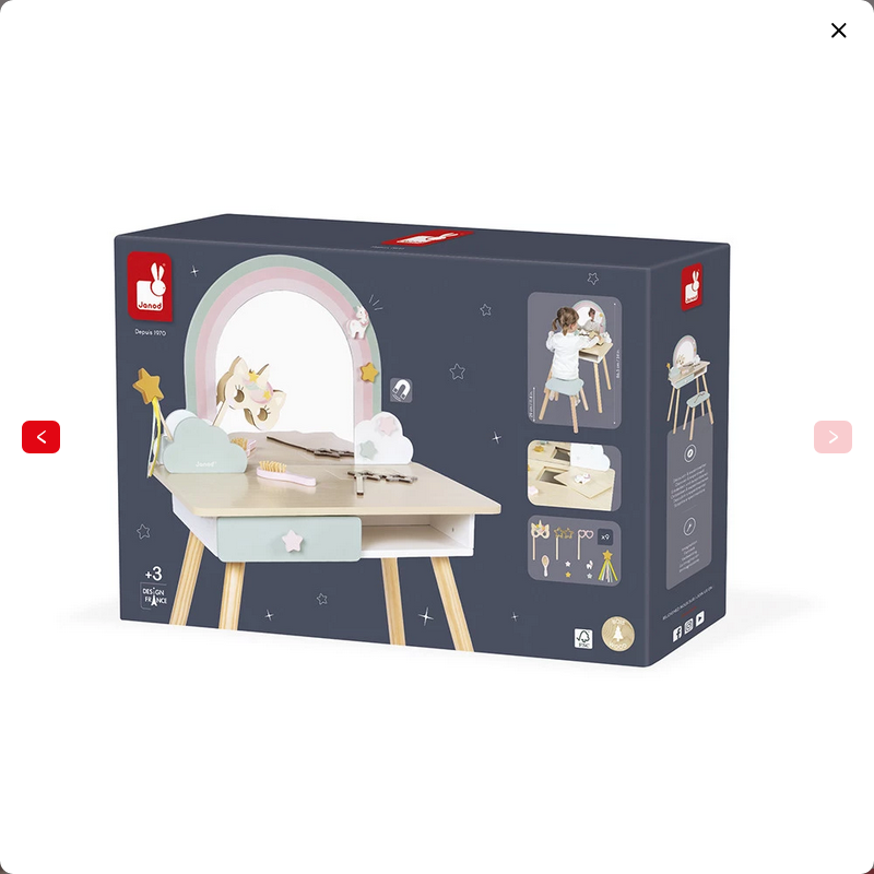 JANOD TAVOLA DA TOELETTA E ACCESSORI IN LEGNO CON UNICORNO J06464 JANOD TAVOLA DA TOELETTA E ACCESSORI IN LEGNO CON UNICORNO J06464