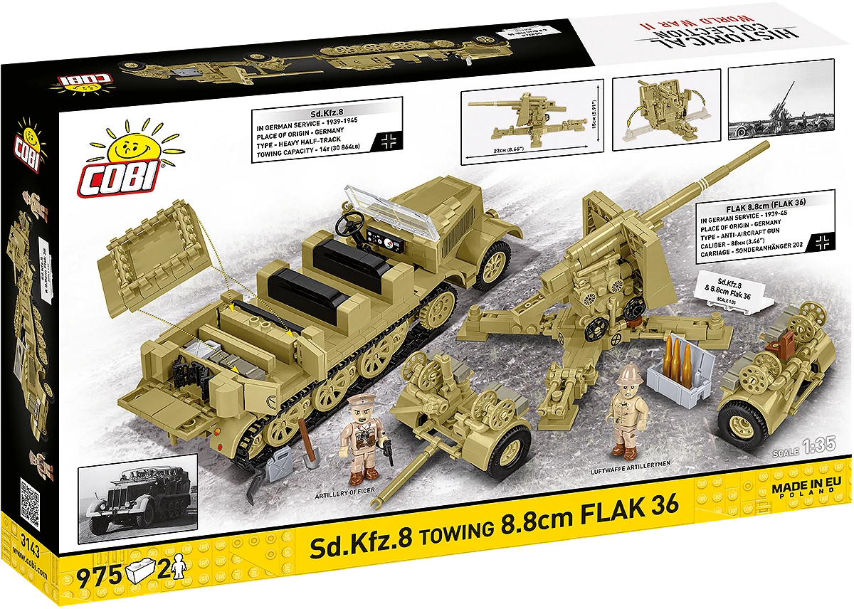 COBI HISTORICAL COLLECTION WWII SD.KFZ.8 TOWING 8.8 CM FLAK 36 3143